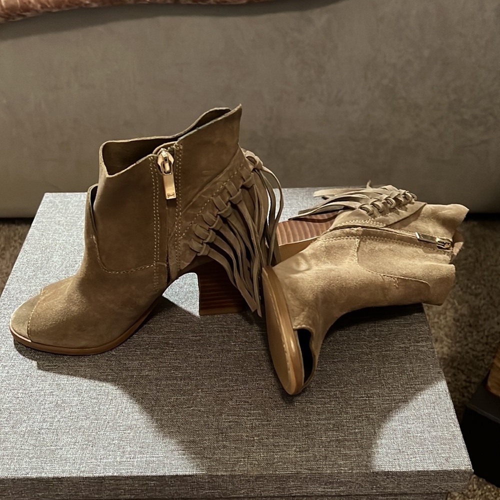 Marc Fisher Fringe Army Green Open Toe Ankle Boot… - image 2